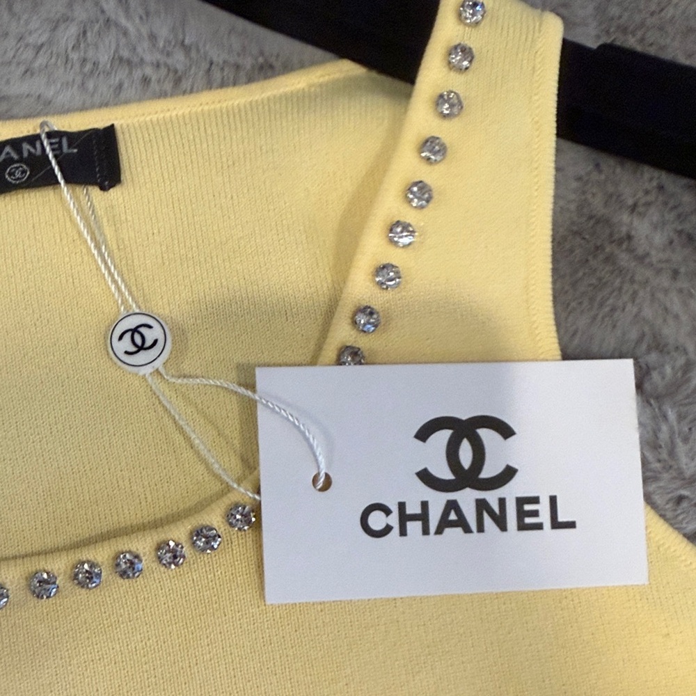 NWT CHANEL Yellow Tank Top with Crystal Accents - Picture 9 of 9